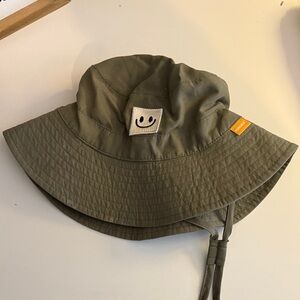 Kids Olive Green Bucket Hat with Smiley Face